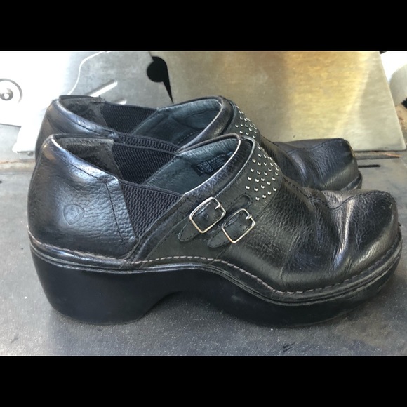 ariat Black Leather WedgeClogs Sandals Size 10D - Picture 2 of 10